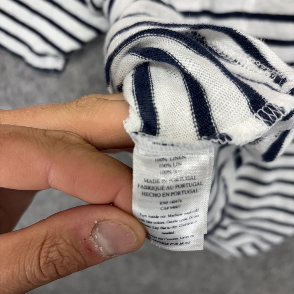 Faherty Oceanside Shirt Womens Small White Navy Stripe Linen V-Neck Short Sleeve - Picture 7 of 9